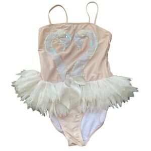 Chasing Fireflies Pink Swan Leotard Girls 10 Tulle Tutu Ballerina Sequin Costume